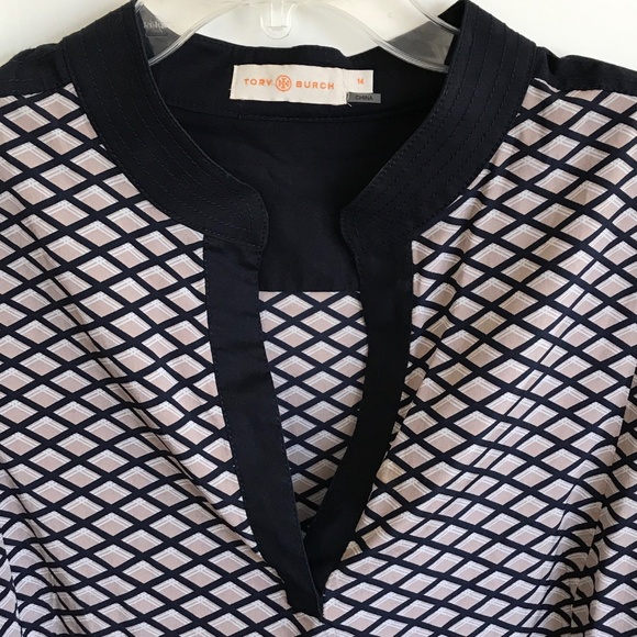 TORY BURCH Velda Tunic Silk Long Sleeve Blouse Black Tan Women’s Plus Size 14 - Picture 3 of 16